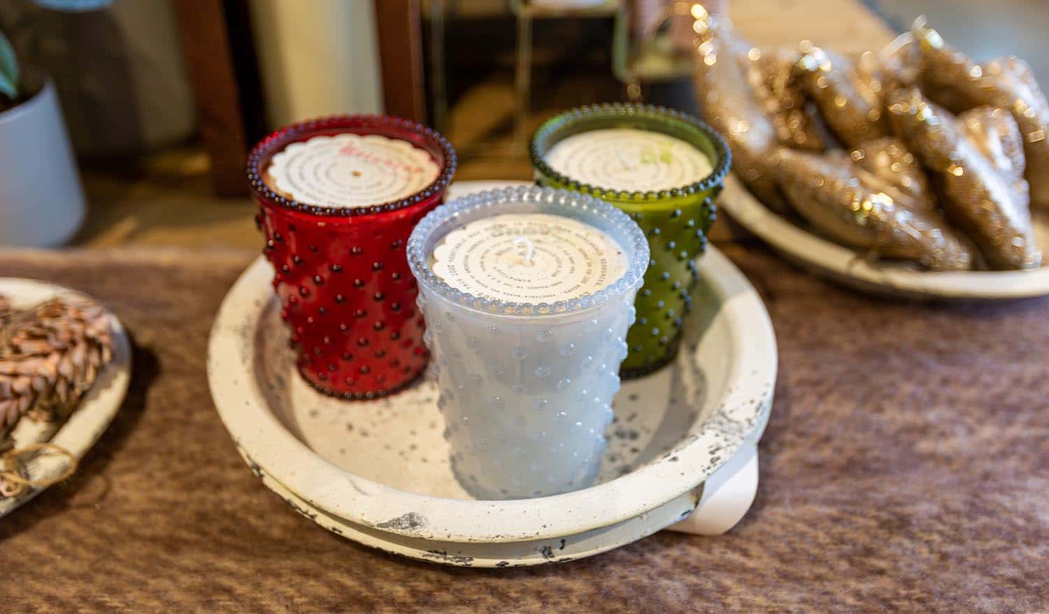 Hobnail glass candles at Franz Witte in Holiday scents-